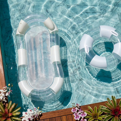 Transparent Moon Backrest Inflatable Pool Float Family Size